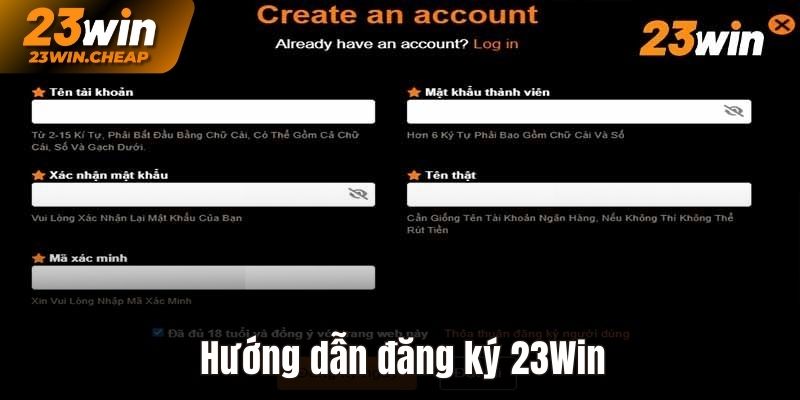 Hướng dẫn đăng ký 23Win